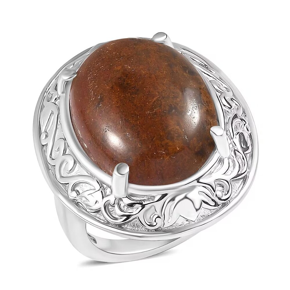 NEW Aqua Nueva Moss Genuine Gemstone Solitaire Ring in Stainless Steel